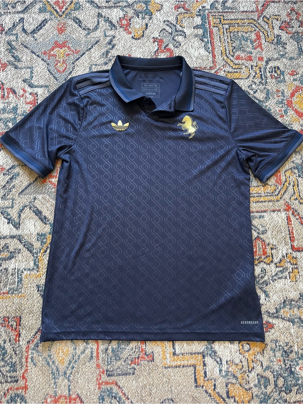 adidas Juventus Navy Polo Jersey with Gold Logos, Third Kit, 15-16Y Youth XL